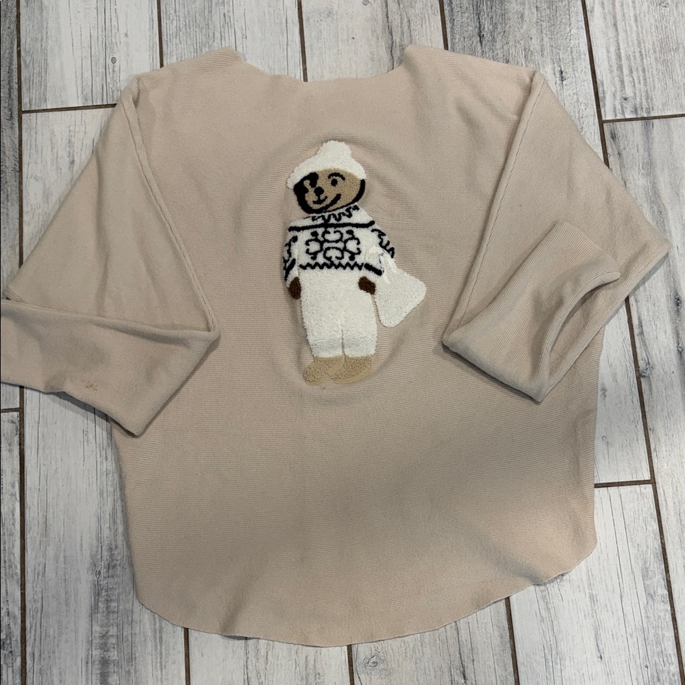 Charming Beige Top with Bear Motif